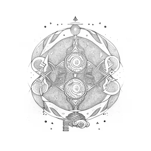 An Aquarius glyph symbol intertwined with psychedelic mushrooms tattoo design idea