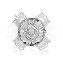 An Aquarius glyph symbol intertwined with psychedelic mushrooms tattoo design idea