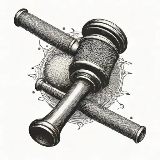 A dotwork tattoo of a gavel and baseball bat crossed to symbolize your career as a lawyer and your passion for baseball in memory of your dad tattoo design idea