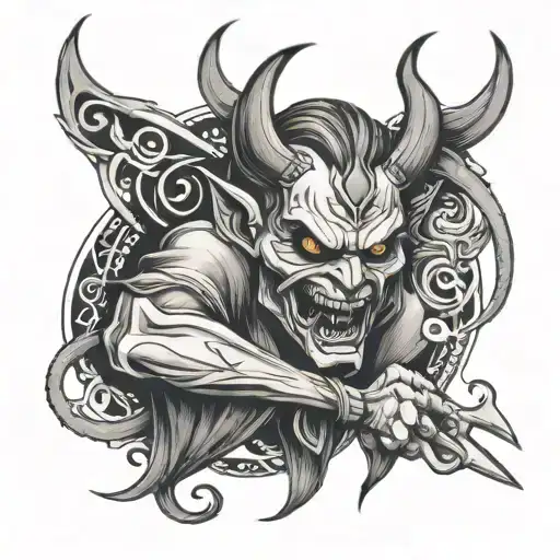 Demon with scissors tattoo design idea