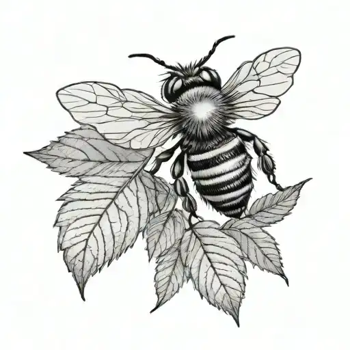 hazel leaf with bee on it tattoo design idea