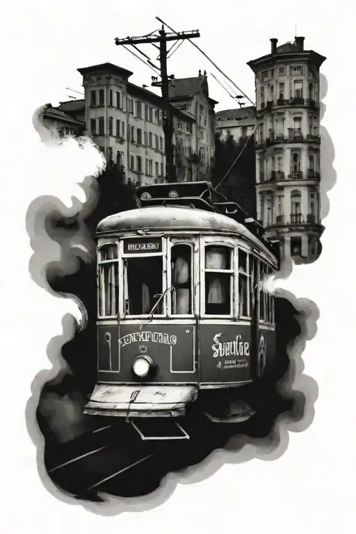 old Sarajevo tram and front of Sebilj tattoo design idea