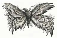 A pair of realistic wings spread open with the quote that wraps in a 3d circle saying  SPREAD MY WINGS over top of wings tattoo design idea