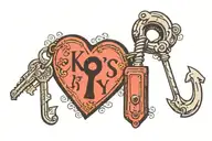heart shaped lock with text "Kevin's toy" tattoo design idea