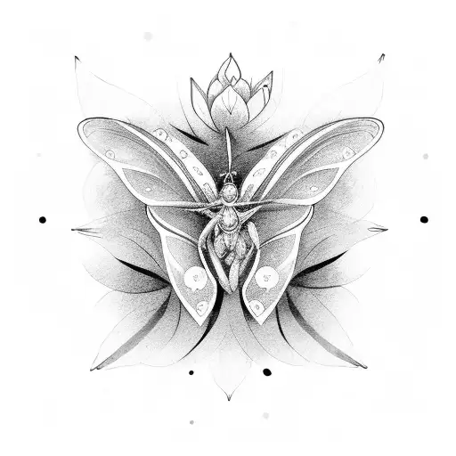 una flor con 2 mariposa una arriba y la otra abajo de la flor y mas grande tattoo design idea
