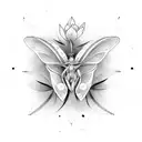 una flor con 2 mariposa una arriba y la otra abajo de la flor y mas grande tattoo design idea