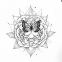 una flor con 2 mariposa una arriba y la otra abajo de la flor y mas grande tattoo design idea