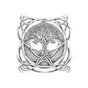 Igdrasil tree intertwined with Celtic knotwork tattoo design idea