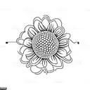 A minimalist tattoo of a computer chip embedded in a vibrant flower tattoo design idea