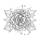 A minimalist tattoo of a computer chip embedded in a vibrant flower tattoo design idea