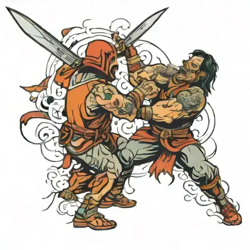 hacha y machete fighting a very tattoo design idea