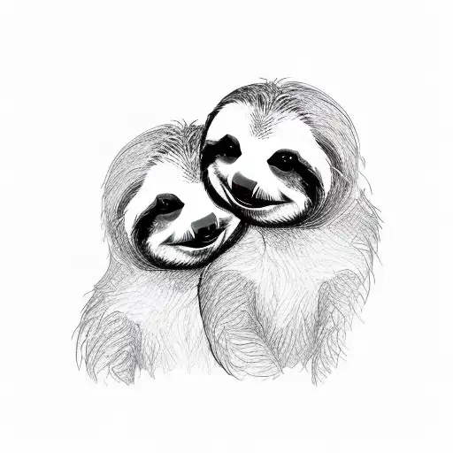 two sloth faces overlapping to make a three eyed sloth  tattoo design idea