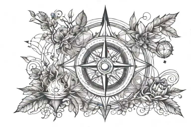 smoke candle tree with compass and a fire from which embers come tattoo design idea