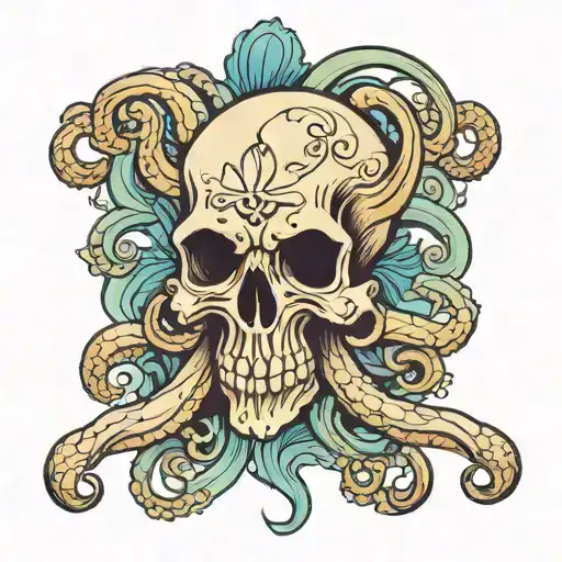 Squid skull Aquarius tattoo design idea
