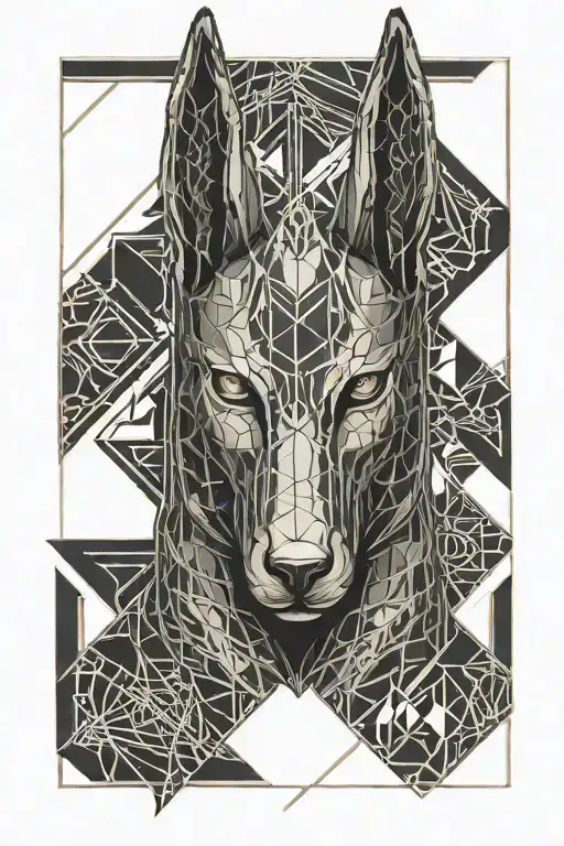 Fierce looking realistic Anubis portait looking straight tattoo design idea