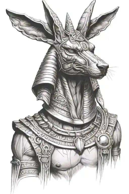 Fierce looking realistic Anubis portait looking straight tattoo design idea