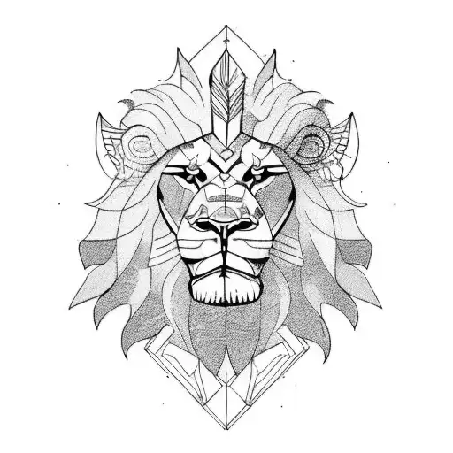 warrior, spartan with lion and old build tattoo design idea