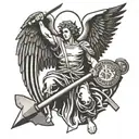 angel with hammer, sickle and money bag filled tattoo design idea