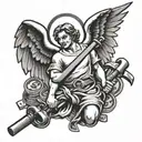 angel with hammer, sickle and money bag filled tattoo design idea