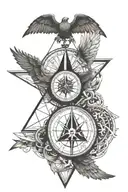 triangle with wings over a compass and globe  tattoo design idea