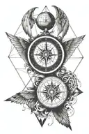 triangle with wings over a compass and globe  tattoo design idea