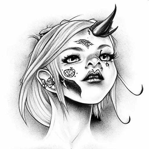 little devil girl kissing tattoo design idea