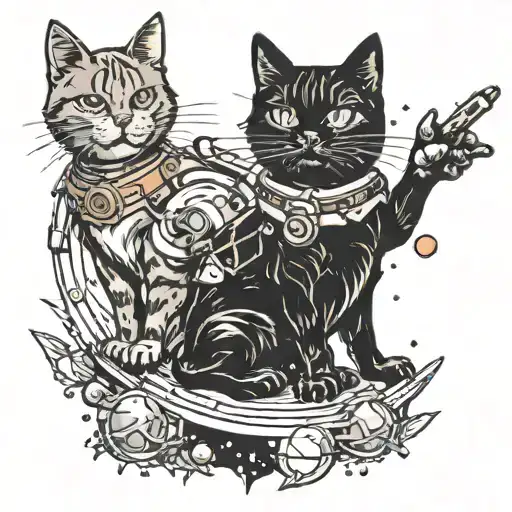 cats and outer space themed tattoo tattoo design idea