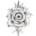 A sketch of a tattoo for the inner arm that includes a sunflower, a violet, a lily of the valley, a rose, a gladiolus, a tattoo design idea