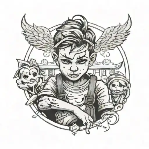 ColorInfused Black and Grey "A Kid Pretends He Is Not Smiling" Tattoo