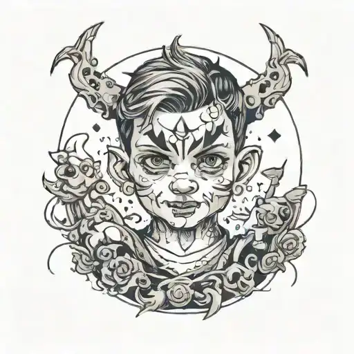 ColorInfused Black and Grey "A Kid Pretends He Is Not Smiling" Tattoo