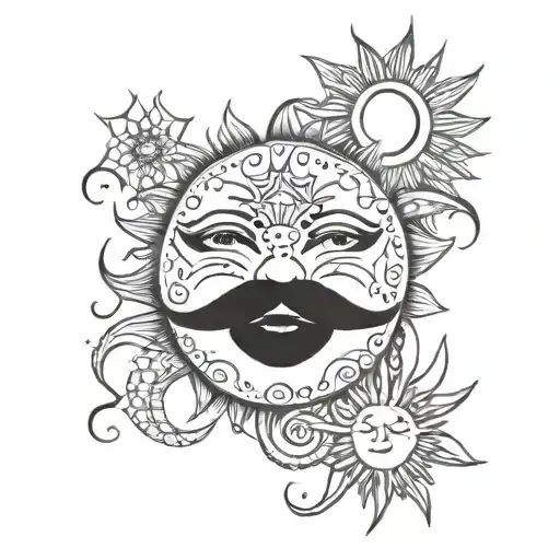 face tattoo with moon and sun tattoo design idea