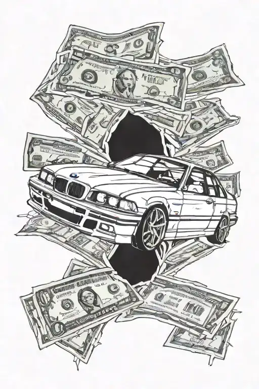 bmw e36 on a dollar bills tattoo design idea