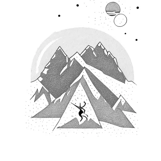 A cosmic tarot card with a mountain silhouette in the background tattoo design idea