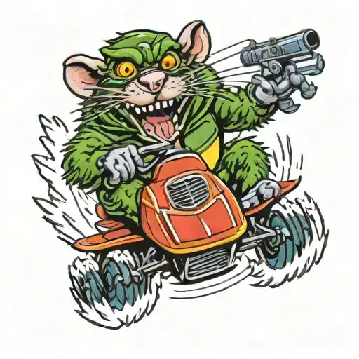 rat fink driving snowmobile tattoo design idea