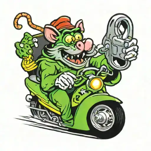 rat fink driving snowmobile tattoo design idea