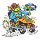 rat fink driving snowmobile tattoo design idea