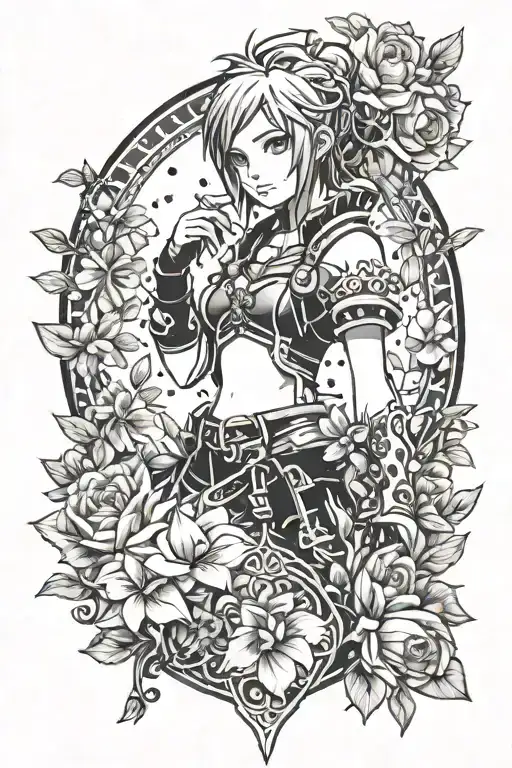 kingdom hearts character kairi surrounded by flowers tattoo design idea