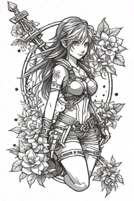kingdom hearts character kairi surrounded by flowers tattoo design idea