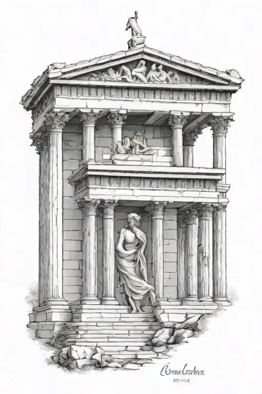 greek temple with aphrodite goddess tattoo design idea