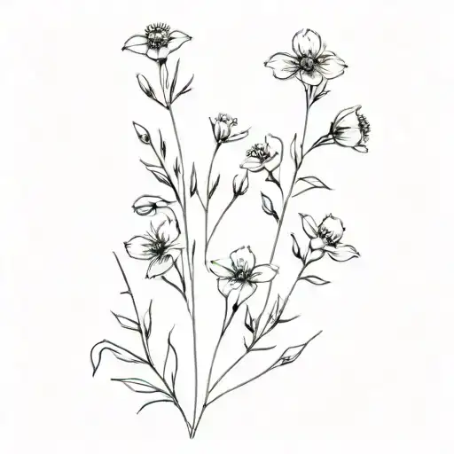 one long and thin branch of wildflowers neat and minimalistic tattoo design idea