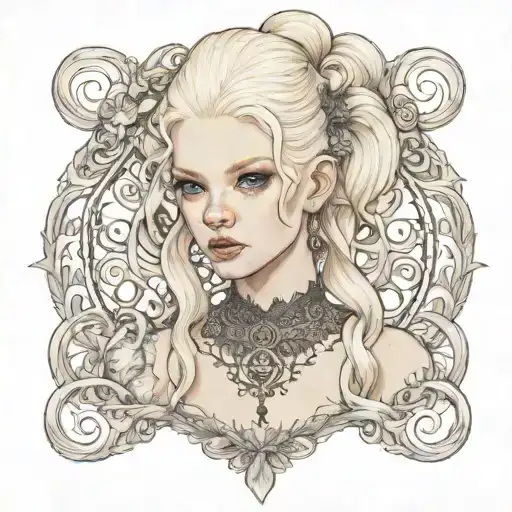 albino girl with curly ponytails wearing lace tattoo design idea