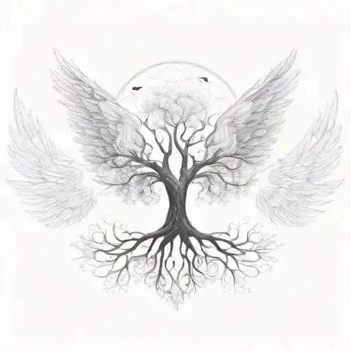 tree of life with angel wings tattoo design idea