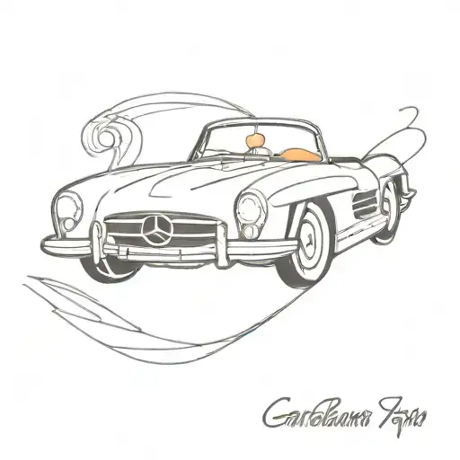 gentleman driving a Mercedes 300 SL initial tattoo design idea