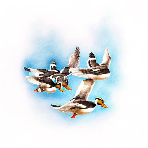 ducks flying in a group tattoo design idea