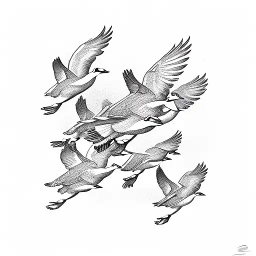 ducks flying in a group tattoo design idea