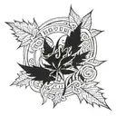 the word Heaven with a weed leaf wrapped around it tattoo design idea