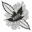 the word Heaven with a weed leaf wrapped around it tattoo design idea
