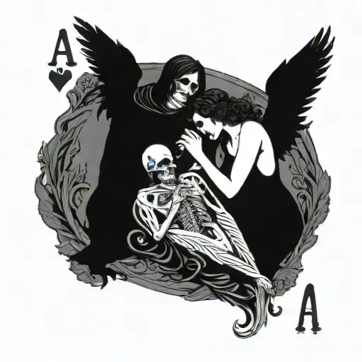 Death and Angel playing cards, Death is cheating  tattoo design idea