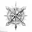 A compass rose surrounded by different modes of transportation (plane, train, bike, kayak) tattoo design idea