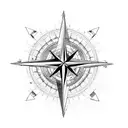 A compass rose surrounded by different modes of transportation (plane, train, bike, kayak) tattoo design idea